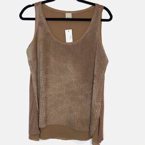 Ecru Tan Camel Genuine Suede Leather Laser‎ Cut Camisole Tank Top Large NWOT